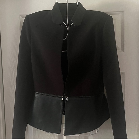 BCBGMaxAzria Jackets & Blazers - BCBGMaxAzria Black Jacket with Leather Accents removable zipper shoulder pads